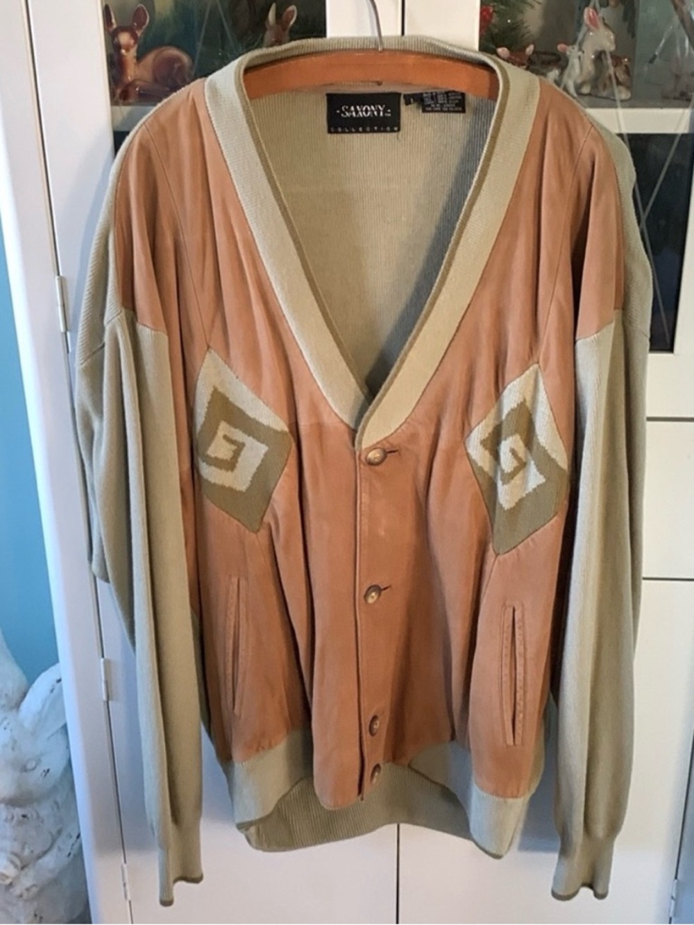 Saxony Collection Vintage Beige & Tan Leather Cardigan sz L